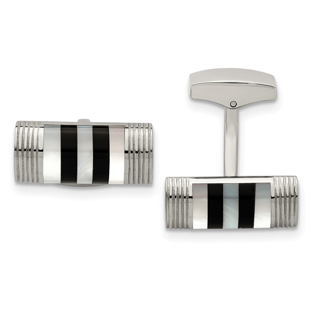 Stainless Steel Polished Mother of Pearl & Onyx Cufflinks